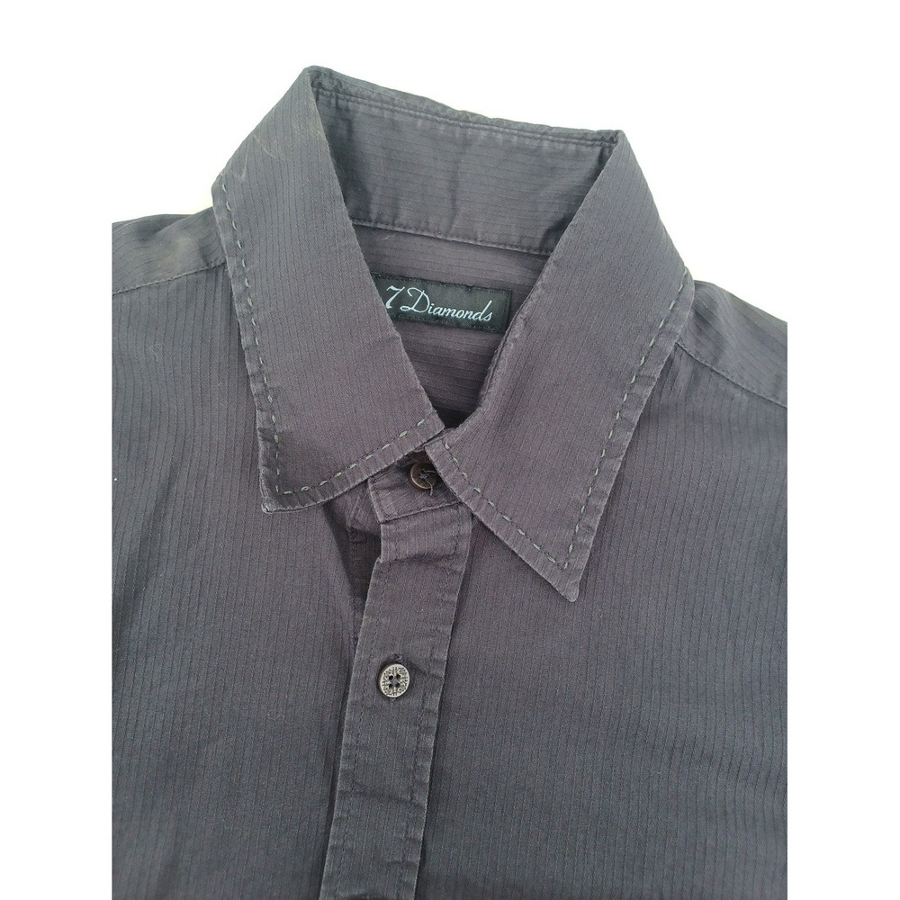 7 Diamonds Mens Meduim Black Long Sleeve Button-Down Shirt